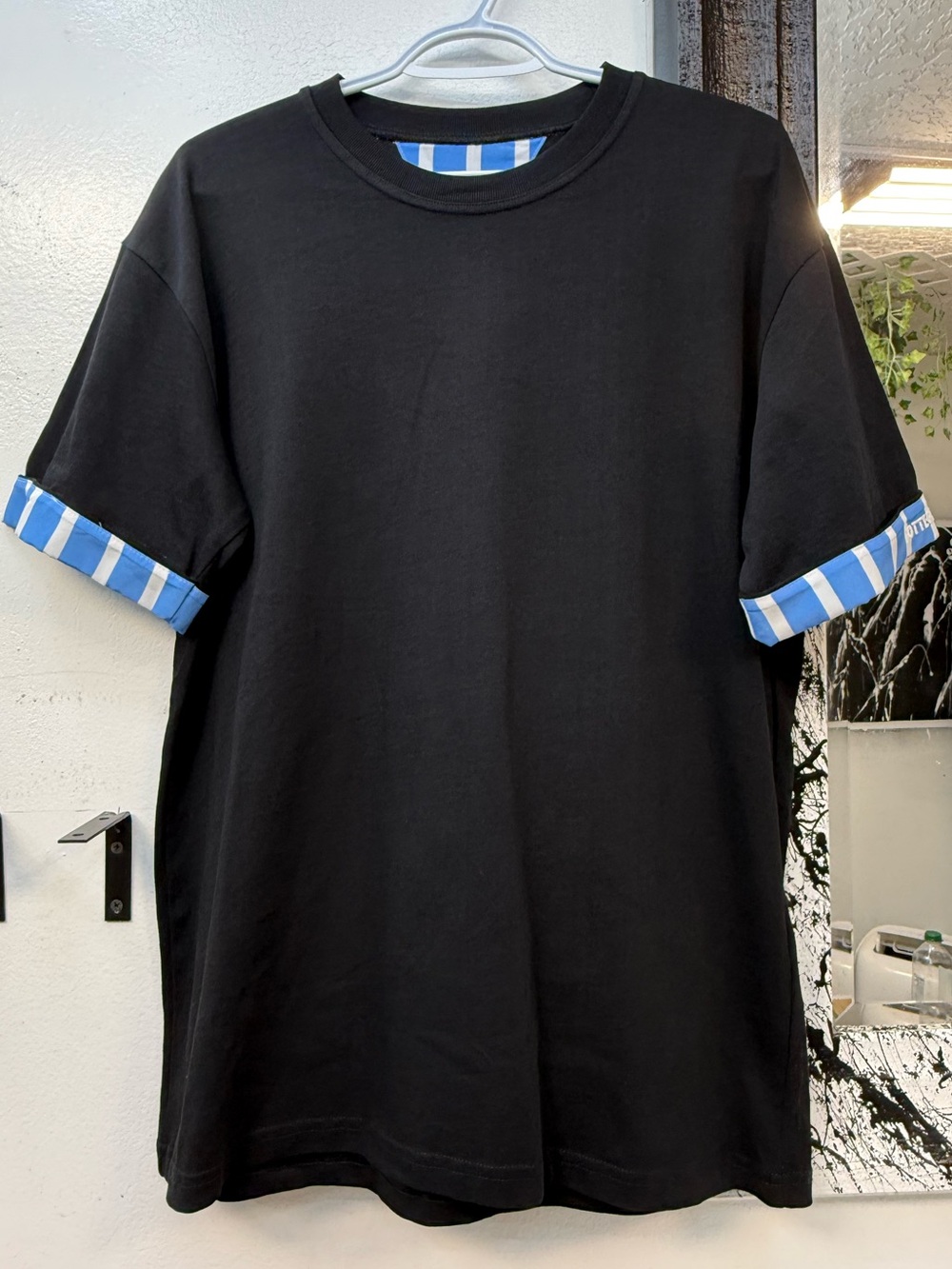 Bottega Vaneta Crewneck T‑Shirt with Blue Stripe Trim